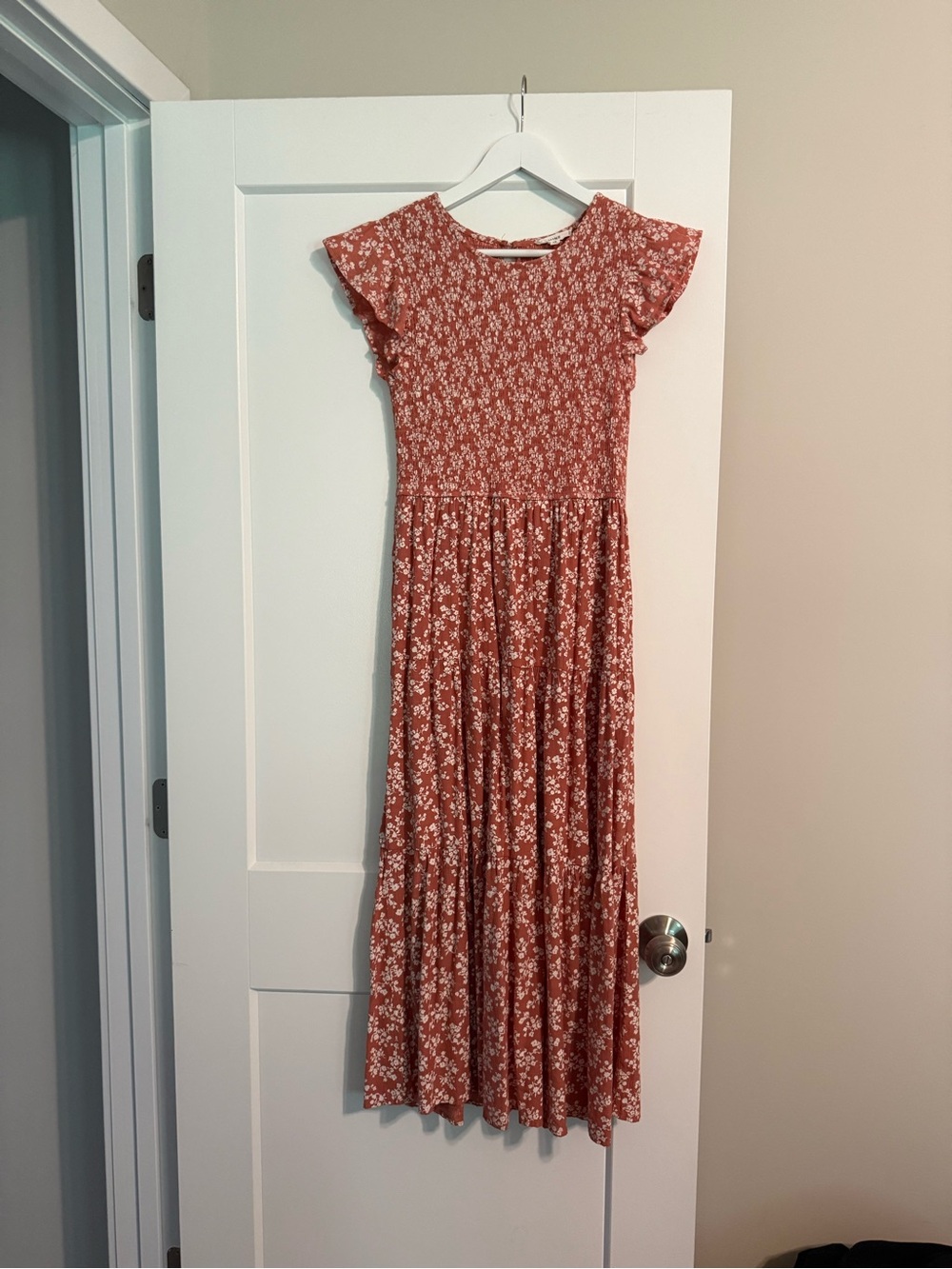 mine Rust Floral Flutter Maxi Dress